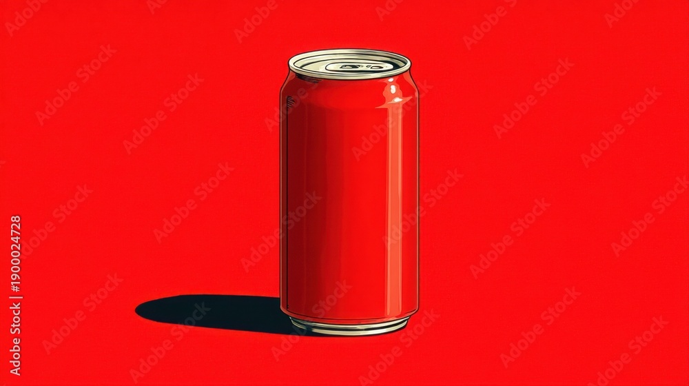 Obraz premium Plain red soda can on vibrant red background with shadow