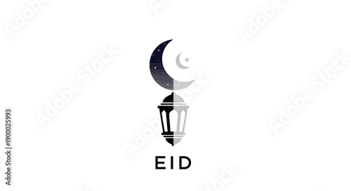 Eid Mubarak Crescent Moon Lantern Symbol.