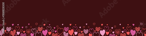 Background with hand drawn flying hearts. Banner design in cartoon style. Doodles. Concept for Valentine’s Day, Mother’s Day and Women’s Day. Vector illustration