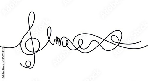 Minimalist Continuous Line Art: Treble Clef and Love Text, Music and Romance Concept