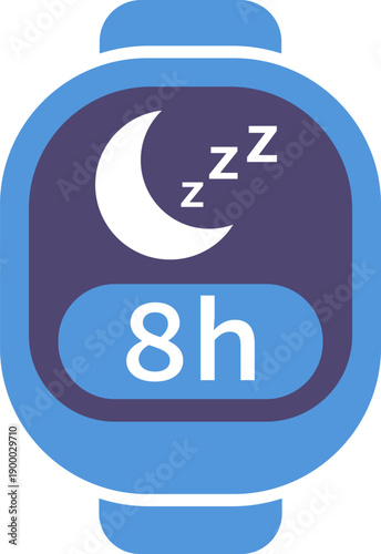 Smartwatch Sleep Tracker Icon with Night Mode and 8 Hours Sleep Display