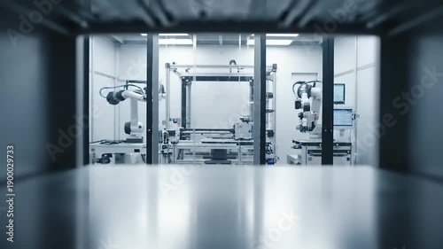 Automated Industrial Manufacturing Lab with Robotic Arms and Advanced Technology in a Cleanroom Environment