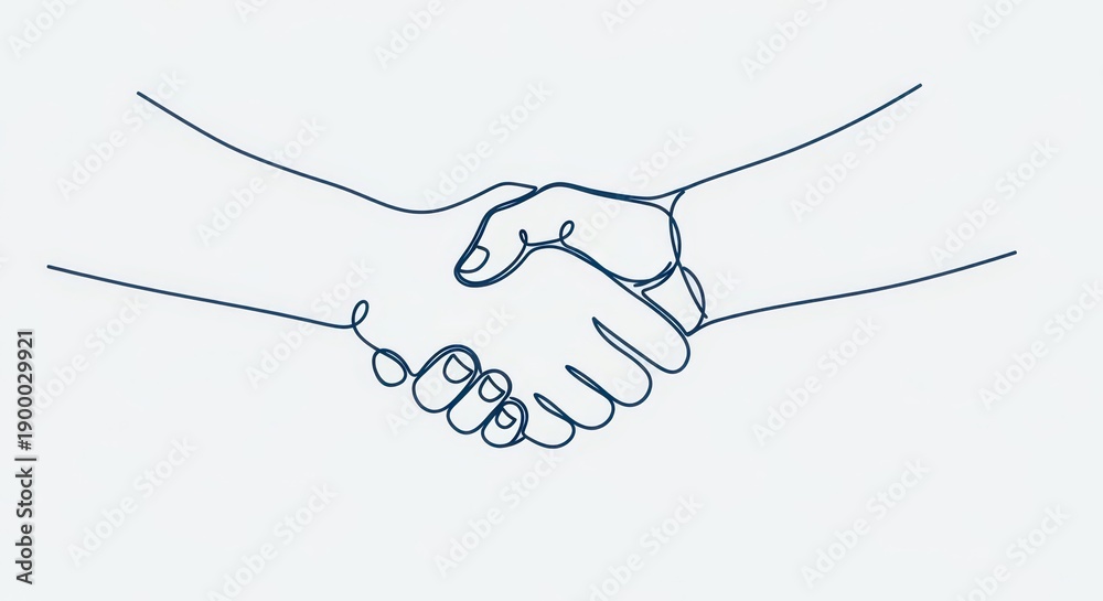 Fototapeta premium Continuous Line Drawing Handshake - Partnership, Agreement, Trust, and Collaboration Concept