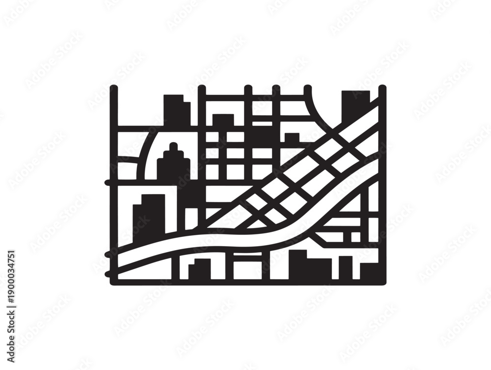 Naklejka premium Minimalist city map with roads and buildings