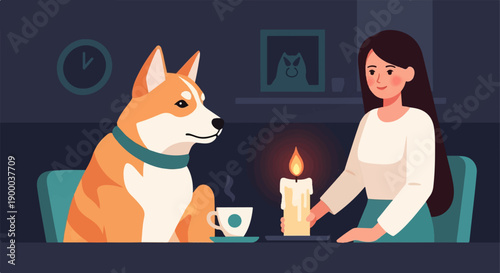Cozy evening with a dog and candle light