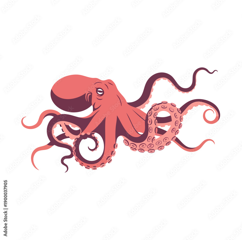 Obraz premium Giant Octopus Flat Vector Illustration Sea Monster Concept