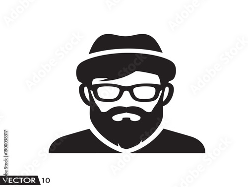 Stylish black and white portrait of a bearded man with glasses and a hat