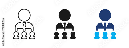 Management and team hierarchy icon with leader and subordinates. Symbol of business organization, leadership structure, staff management, corporate hierarchy, workforce supervision.