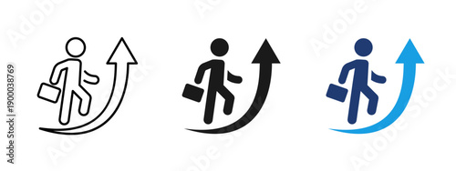 Career growth icon with business person and upward arrow. Concept of success, promotion, professional development and progress for corporate career paths, motivation, leadership and business growth.