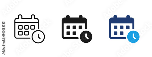 Calendar with clock icon representing scheduling, time management and deadlines. Suitable for business planning, appointments, reminders, meetings, productivity tools and workflow organization.