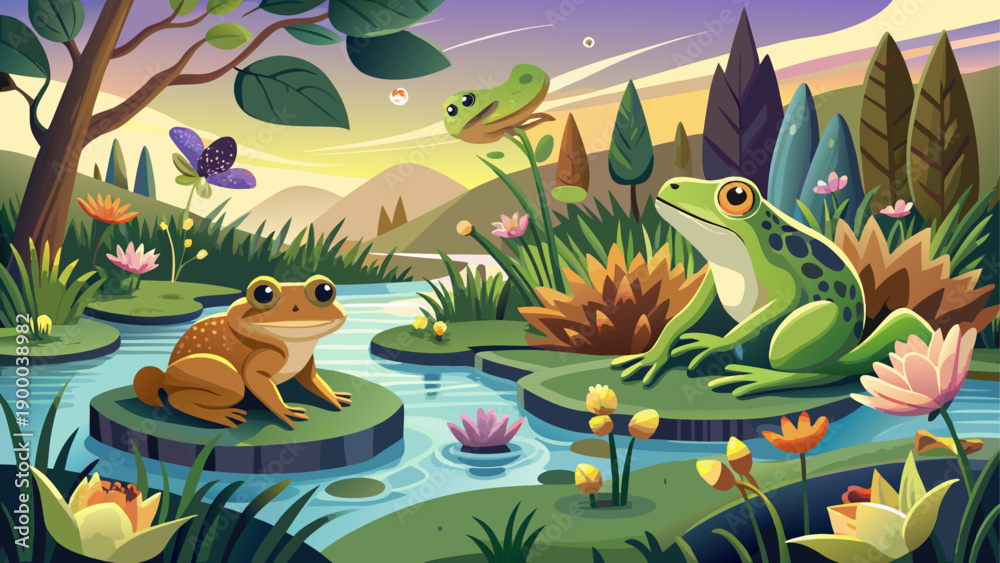 Fototapeta premium Very beautiful documentary-style nature image capturing spring peepers during breeding season in vernal pools, highlighting seasonal rhythms, amphibian life, and fragile freshwater habitats.