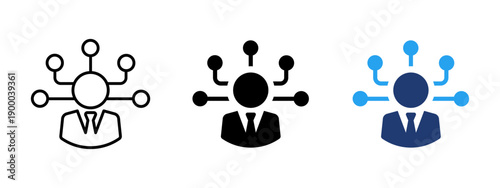 Manager icon with connected responsibility nodes. Symbol of delegation, task control, leadership, and workflow management. Suitable for business process, team coordination, and organization.
