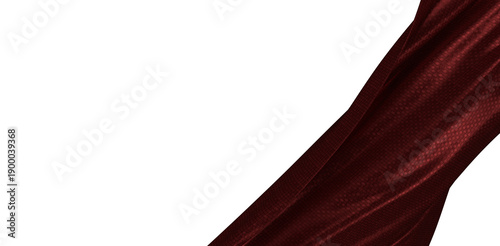 Close-up of a luxurious burgundy fabric flowing diagonally against a pristine white backdrop, creating a sense of elegan