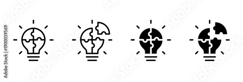 Idea and solution icon with light bulb made of puzzle pieces. Symbol of problem solving, creativity and innovation. Ideal for brainstorming, creative thinking, strategy concepts and business solutions