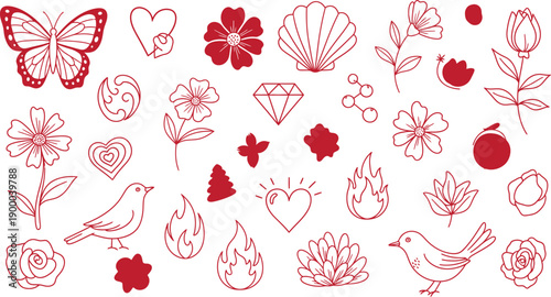 Valentine's day clip art isolated on transparent background red and white illustrations for love and romance