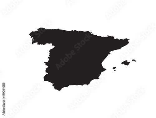 Minimalist black silhouette map of spain and the balearic islands