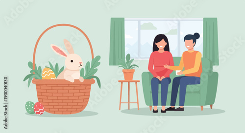 Couple shares Easter cheer with rabbit and festive eggs