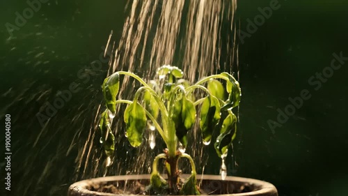 Wilted plant with drooping leaves in pot, showing plant dying, death, and decline.