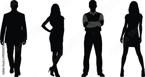 Four black silhouettes of business people on white background 1