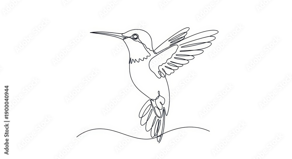 Obraz premium Minimalist Hummingbird Line Art Drawing in Flight