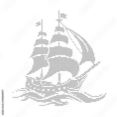 Wallpaper Mural A black and white dotted illustration of a sailing ship on the water Torontodigital.ca