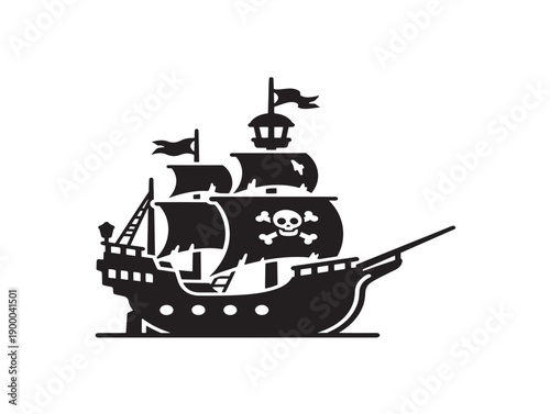 Pirate ship vector illustration with skull and crossbones flag