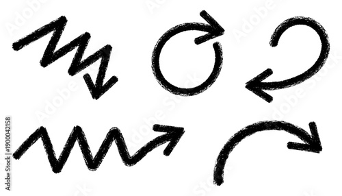 Hand drawn curved arrows collection with spiral and turn pointers