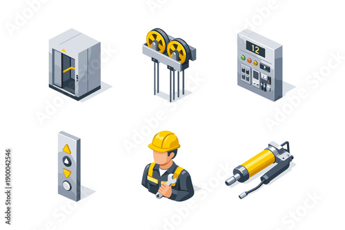 Elevator Parts Isometric Icons