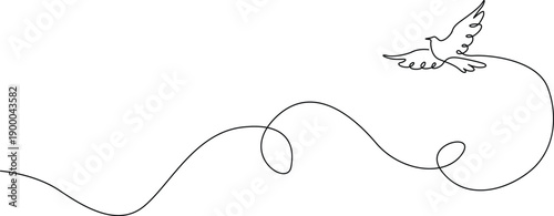 A delicate bird in flight with a flowing, abstract line art design Vector