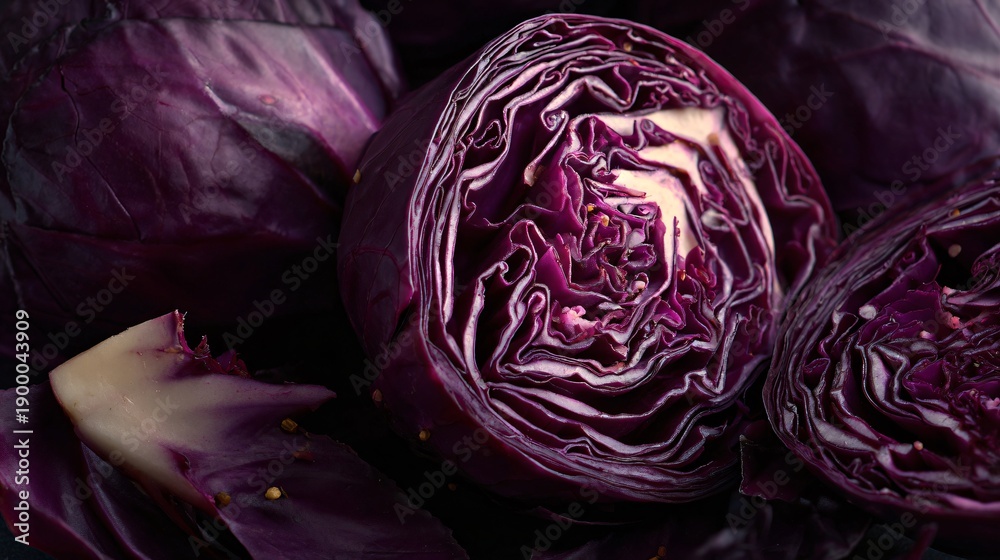 Obraz premium Red cabbage with visible apple chunks and cloves, close-up storytelling composition