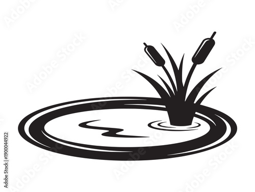 Minimalist pond with cattails vector illustration