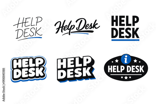 Variety of help desk signage designs in different fonts and styles
