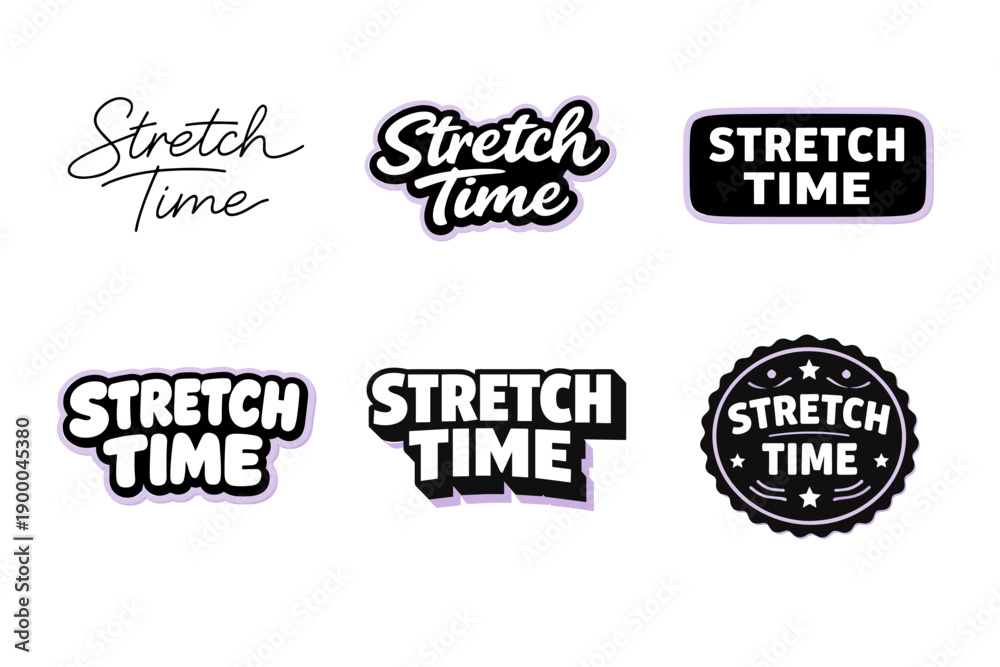 Obraz premium Set of six 'stretch time' typography logos in black and white designs