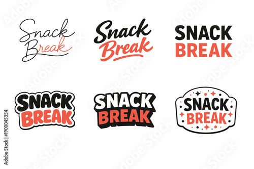 Variety of snack break logos in different fonts and styles