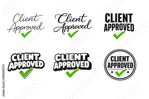 Client approved text designs with green checkmarks in various fonts