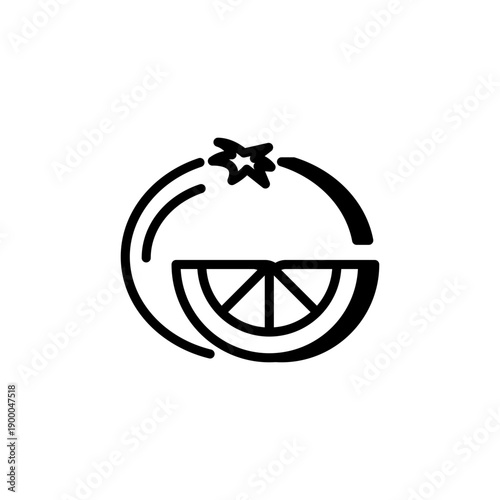 Orange line icon, citrus fruit and healthy nutrition