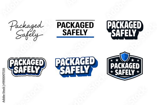 Packaged safely logo variations in black and blue designs