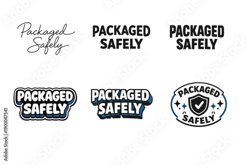 Packaged safely logo variations in different text styles and designs