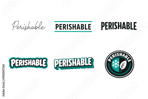 Perishable text designs: diverse typography in black, green, and white styles