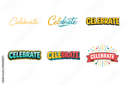 Celebrate typography: vibrant, colorful celebration text designs with festive styles