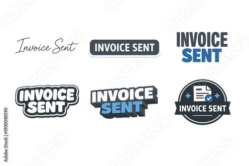 Variety of 'invoice sent' badge designs in different styles and colors