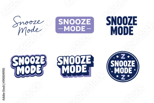 Snooze mode typography designs in various styles and colors