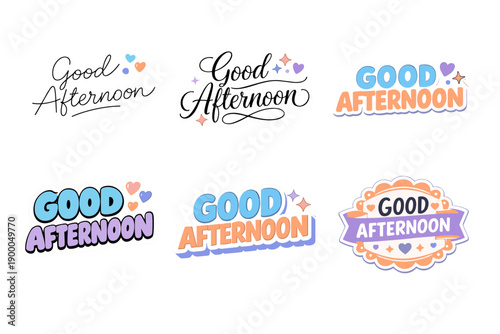 Colorful good afternoon text designs with decorative elements