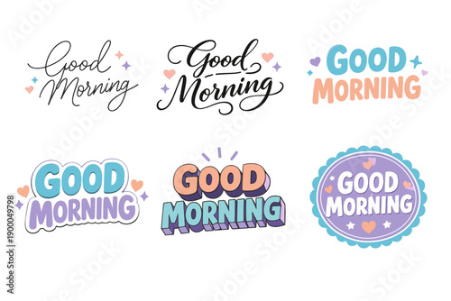 Six creative good morning designs with playful fonts and colors