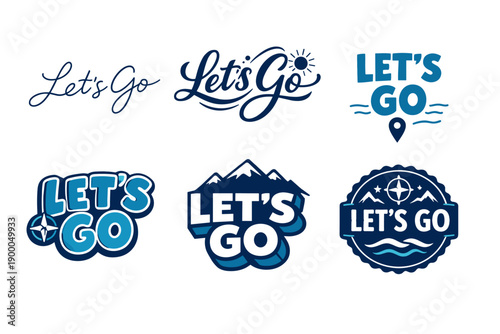 Variety of let's go logos with adventure and travel themes