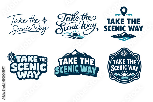 Take the scenic way logo designs with mountain and ocean motifs