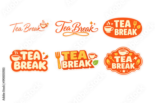 Set of colorful tea break logos with various icon designs