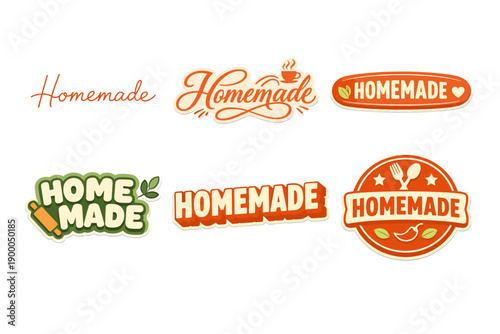 Collection of colorful homemade labels and logos in various designs