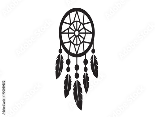 Minimalist dreamcatcher illustration with feathers