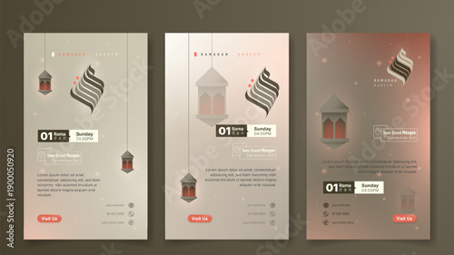 Set of social media post template in gradient design for ramadan kareem campaign